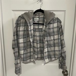 American Eagle Flannel Hooded Shirt Top Size S